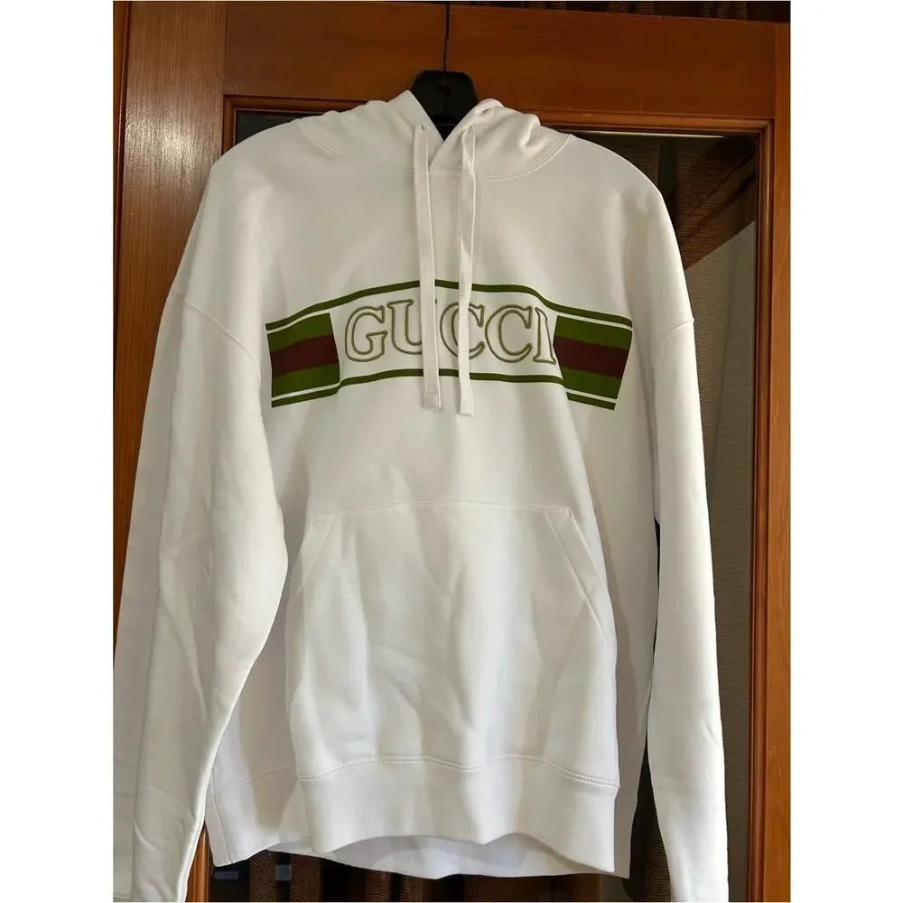 Men's Gucci cotton, hooded sweatshirt, green/red web stripe logo size large
